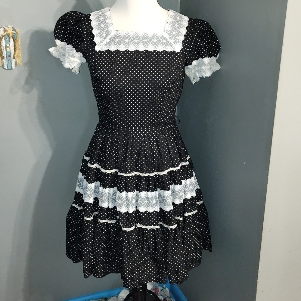 VTG partners please Square Dance Dress Size 10 60's 70's black Rockabilly Twirl
